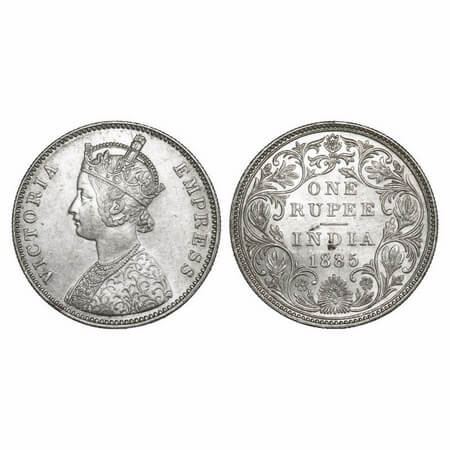 Victoria Empress, Silver, Rupee, 1885, Bombay Mint, A3/II(i), 'B' raised, Top stroke of nu