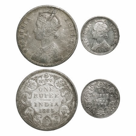 Victoria Empress, Silver, 1885 (2 coins), 1) Rupee, Bombay Mint, A3/II(i), 'B' raised, Top