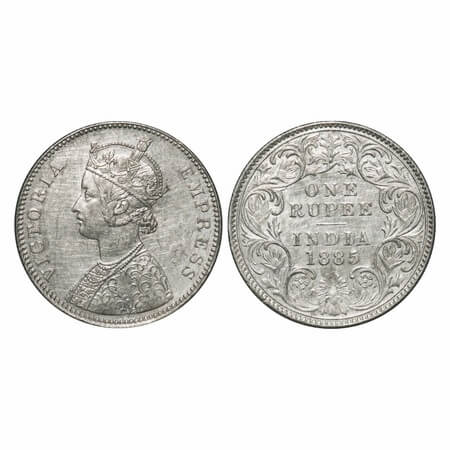Victoria Empress, Silver, Rupee, 1885, Bombay Mint, A3/I, 'B' raised, Flat 1. F. Prid 169.