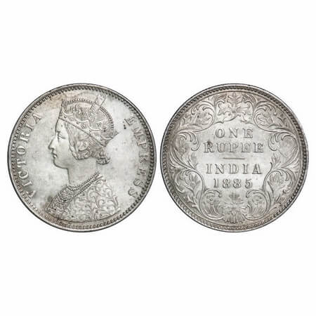 Victoria Empress, Silver, Rupee, 1885, Bombay Mint, C2/I, 'B' incused. F. Prid 170. GK 508