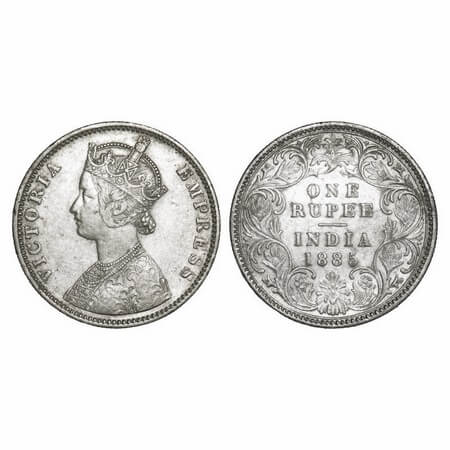 Victoria Empress, Silver, Rupee, 1885, Bombay Mint, C2/I, 'B' incused. F. Prid 170. GK 508