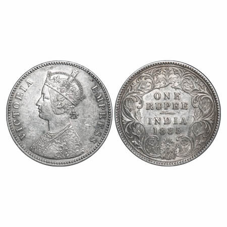 Victoria Empress, Silver, Rupee, 1885, Calcutta Mint, A1/I, 'C' incused, top stroke of num