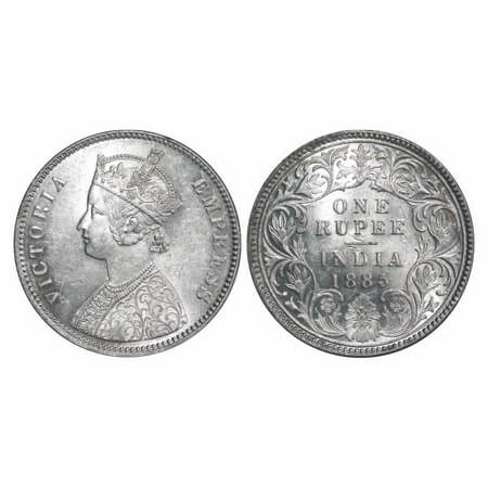 Victoria Empress, Silver, Rupee, 1885, Calcutta Mint, A1/I, 'C' incused, Top stroke of num