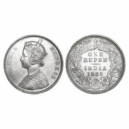Victoria Empress, Silver, Rupee, 1885, Calcutta Mint, A1/I, 'C' incused, Top stroke of num