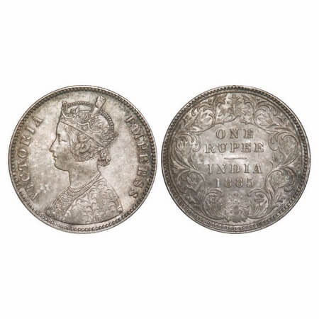 Victoria Empress, Silver, Rupee, 1885, Calcutta Mint, A1/I, 'C' incused, Top stroke of num