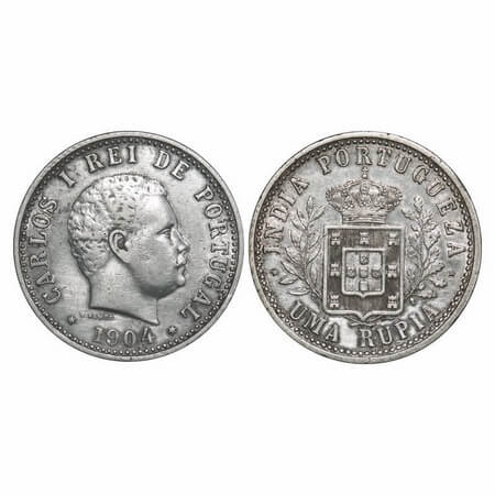 Indo Portuguese, Silver Uma Rupee, 11.65g, D. Carlos, 1904 AD. Obv: Bust & date, Rev: deno