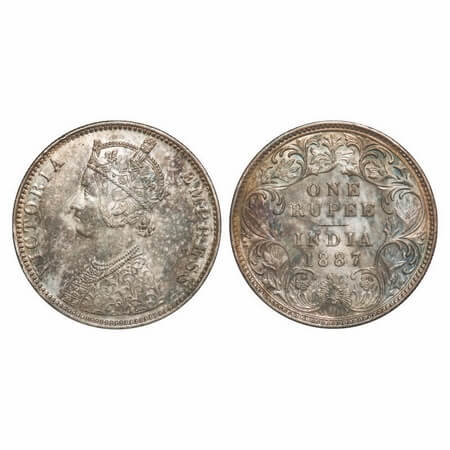 Victoria Empress, Silver, Rupee, 1887, Bombay Mint, C2/I(ii), 'B' raised. F. Prid 172. GK 