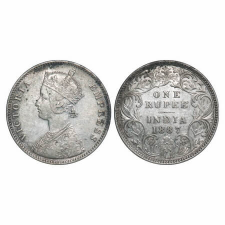 Victoria Empress, Silver Rupee, 1887, Bombay Mint, A3/I9i), 'B' incused, B incused inverte