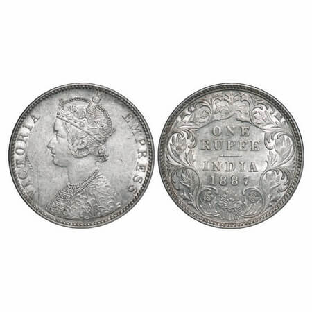 Victoria Empress, Silver, Rupee, 1887, Bombay Mint, C2/I(ii), 'B' incused, B incused inver