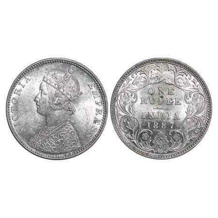 Victoria Empress, Silver, Rupee, 1887, Bombay Mint, C2/I(ii), 'B' incused, B incused inver