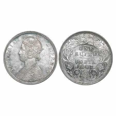 Victoria Empress, Silver, Rupee, 1887, Bombay Mint, C2/I(ii), 'B' incused, B incused inver