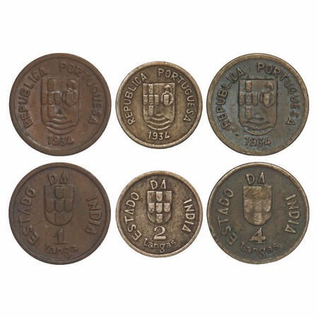 Indo Portuguese, Mix Metals (3 Coins), 1, 2, 4, Tanga, Republic (1910-1961 AD), 1934, AD. 
