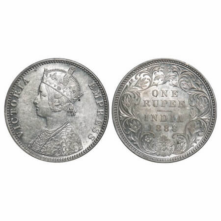 Victoria Empress, Silver, Rupee, 1888, Bombay Mint, C2/I, 'B' raised. F. Prid 174. GK 551.