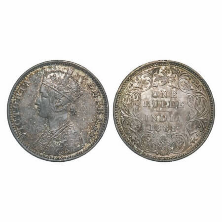 Victoria Empress, Silver, Rupee, 1888, Bombay Mint, C2/I, ‘B’ raised, Flat 1. F. Prid 174.