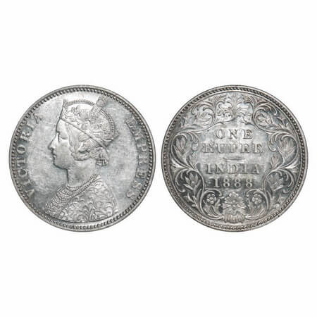 Victoria Empress, Silver, Rupee, 1888, Bombay Mint, C2/I, 'B' incused. F. Prid 175. GK 555