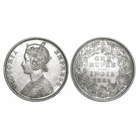 Victoria Empress, Silver, Rupee, 1888, Bombay Mint, C2/I, 'B' incused. F. Prid 175. GK 555