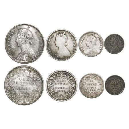 Victoria Empress, Silver, 1888 (4 coins), Calcutta Mint, 1) Rupee, C3/I(i), 'C' incused, 2