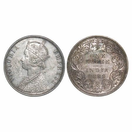 Victoria Empress, Silver, Rupee, 1889, Bombay Mint, C2/I, 'B' raised. F. Prid 176. GK 561.