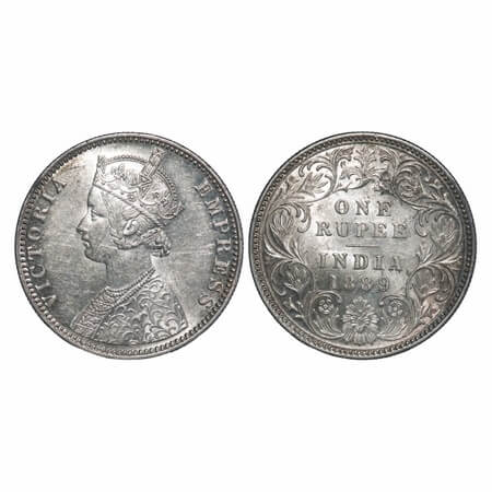Victoria Empress, Silver, Rupee, 1889, Bombay Mint, C2/I, 'B' incused. F. Prid 177. GK 564