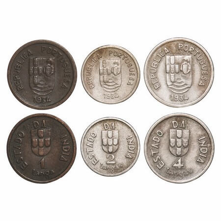 Indo Portuguese, Mix Metals (3 Coins), 1, 2, 4, Tanga, Republic (1910-1961 AD), 1934, AD. 
