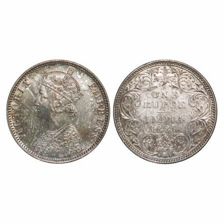 Victoria Empress, Silver, Rupee, 1889, Bombay Mint, C2/I, 'B' incused. F. Prid 177. GK 564