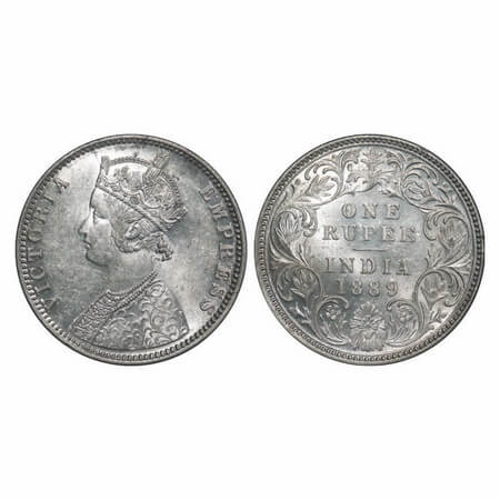Victoria Empress, Silver, Rupee, 1889, Bombay Mint, C2/I, 'B' incused. F. Prid 177. GK 564