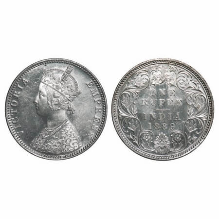Victoria Empress, Silver, Rupee, 1889, Bombay Mint, C2/I, 'B' incused. F. Prid 177. GK 564