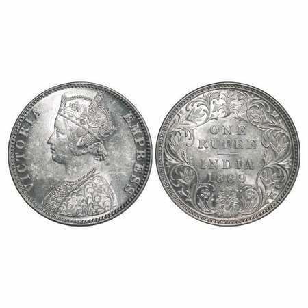 Victoria Empress, Silver, Rupee, 1889, Bombay Mint, C2/I, 'B' incused. F. Prid 177. GK 564