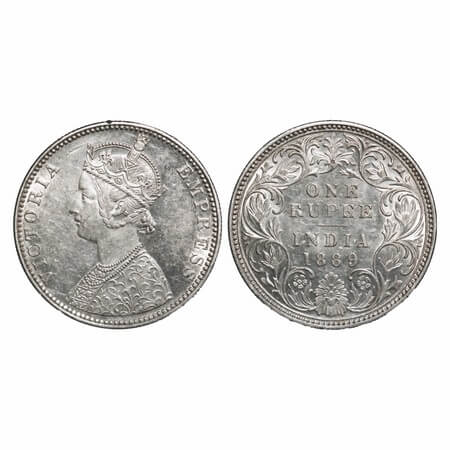 Victoria Empress, Silver, Rupee, 1889, Bombay Mint, C2/I, 'B' incused. F. Prid 177. GK 564