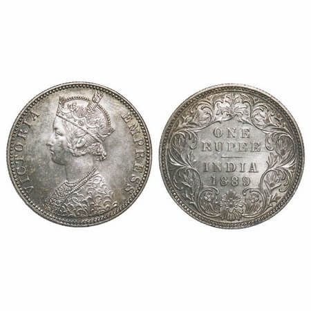 Victoria Empress, Silver, Rupee, 1889, Bombay Mint, C2/I, 'B' incused. F. Prid 177. GK 564