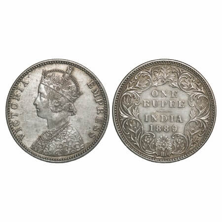 Victoria Empress, Silver, Rupee, 1889, Bombay Mint, C2/I, 'B' incused. F. Prid 177. GK 564