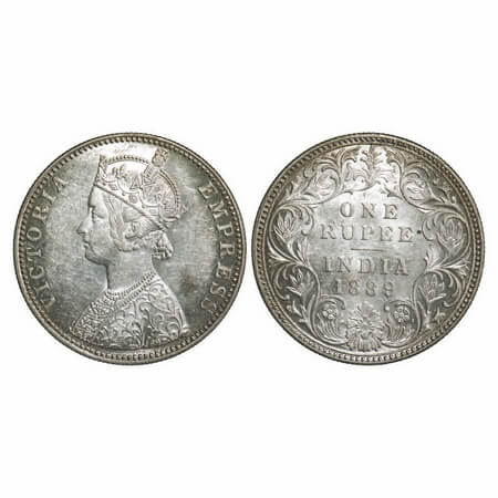 Victoria Empress, Silver, Rupee, 1889, Bombay Mint, C2/I, 'B' incused. F. Prid 177. GK 564