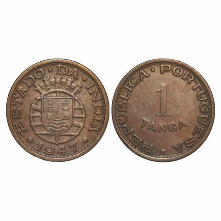 Indo Portuguese, Bronze 1 Tangas, 5.98g, Republic (1910-1961 AD), 1947. A.Gomes (page 605)