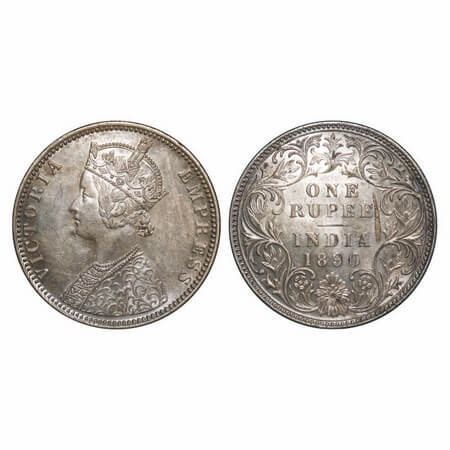 Victoria Empress, Silver, Rupee, 1890, Bombay Mint, C2/I, 'B' incused, Ghost on Rev. F. Pr