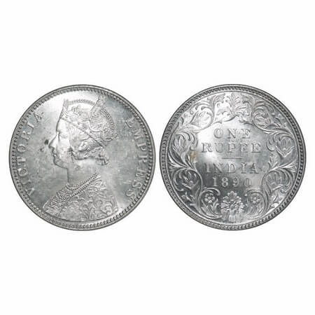 Victoria Empress, Silver, Rupee, 1890, Bombay Mint, C2/I, 'B' incused. F. Prid 178. GK 566