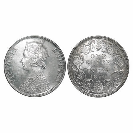 Victoria Empress, Silver, Rupee, 1890, Bombay Mint, C2/I, 'B' incused. F. Prid 178. GK 566