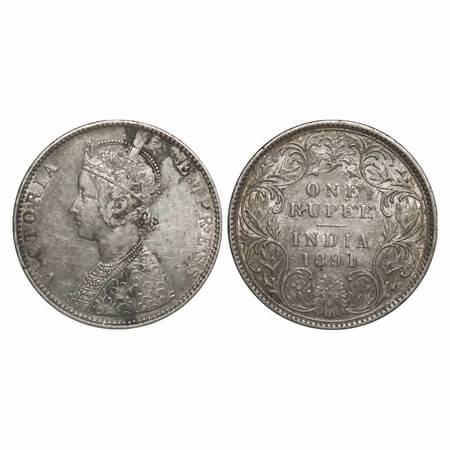 Victoria Empress, Silver, Rupee, 1891, Bombay Mint, C2/I, ‘B’ incused, Traces of numeral 0