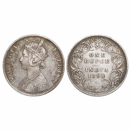 Victoria Empress, Silver, Rupee, 1891, Bombay Mint, C2/I, ‘B’ incused, Traces of numeral 0