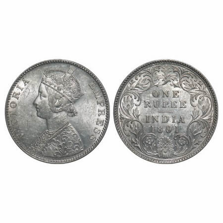 Victoria Empress, Silver, Rupee, 1891, Bombay Mint, C2/I, 'B' incused. F. Prid 179. GK 569