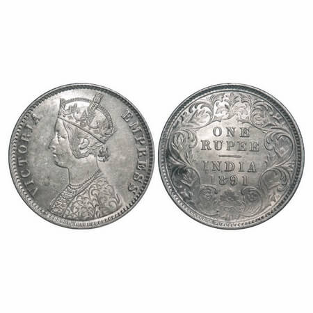 Victoria Empress, Silver, Rupee, 1891, Calcutta Mint, C3/I(i), 'C' incused. F. Prid 132. G