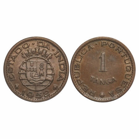 Indo Portuguese, Bronze 1 Tangas, 3.93g, Republic (1910-1961 AD), 1952. A.Gomes (page 605)