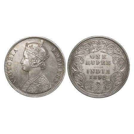 Victoria Empress, Silver, Rupee, 1892, Calcutta Mint, C3/I, 'C' incused, Ghost on Rev. F. 