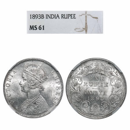 Victoria Empress, Silver, Rupee, 1893, Bombay Mint, C2/I(ii), 'B' incused. F. Prid 182. GK