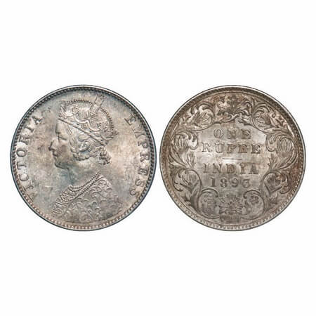 Victoria Empress, Silver, Rupee, 1893, Bombay Mint, C2/I(ii), 'B' incused. F. Prid 182. GK