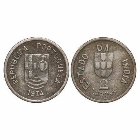 Indo Portuguese, Cu-Ni, 2 Tanga, Republic (1910-1961 AD), 1934, AD. A.Gomes (page 605), 04