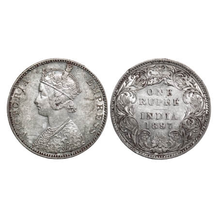 Victoria Empress, Silver, Rupee, 1897, Bombay Mint, C2/I(ii), 'B' incused. F. Prid 183. GK