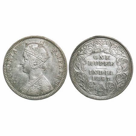 Victoria Empress, Silver, Rupee, 1897, Calcutta Mint, C3/I(i), 'C' incused. F. Prid 136. G
