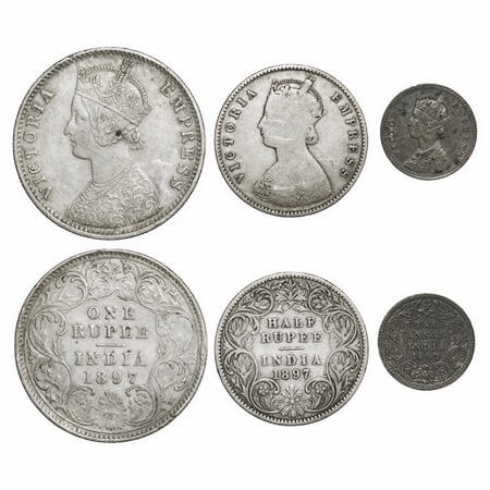 Victoria Empress, Silver, 1897 (3 coins), Calcutta Mint, 1) Rupee, C3/I(i), 'C' incused, 2