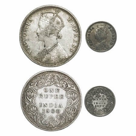Victoria Empress, Silver, 1900 (2 coins), Bombay Mint, 1) Rupee, A3(i)/I(ii), 'B' incused,
