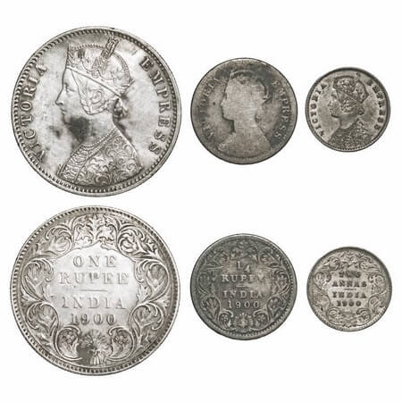 Victoria Empress, Silver, 1900 (3 coins), Calcutta Mint, 1) Rupee, C3/I(i), 'C' incused, 2
